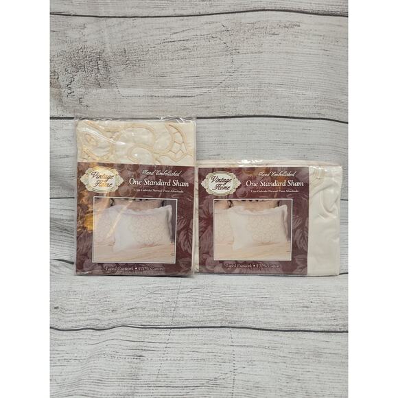 NEW Vintage Home 2 Standard Shams Taped Cutwork Cotton Cream Beige NIP - Picture 4 of 6